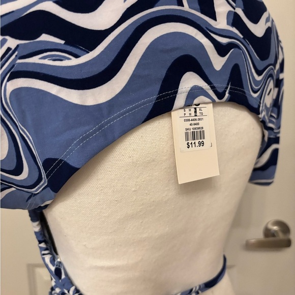 NWT blue swirl open back crop top blouse size L - Picture 9 of 12